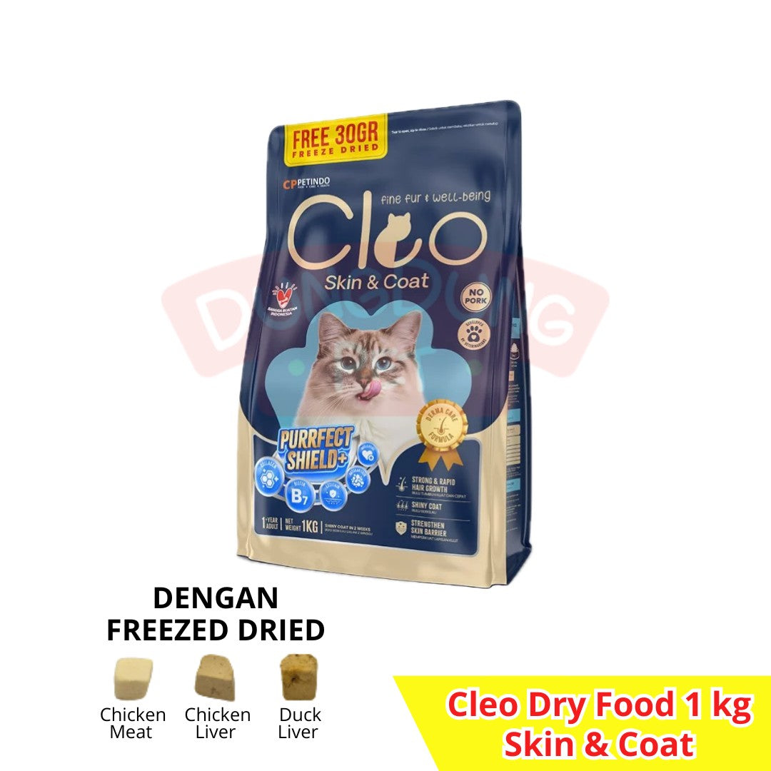Cleo Fuctional Indoorcare/skincoat/urinarycare makanan kucing 1kg