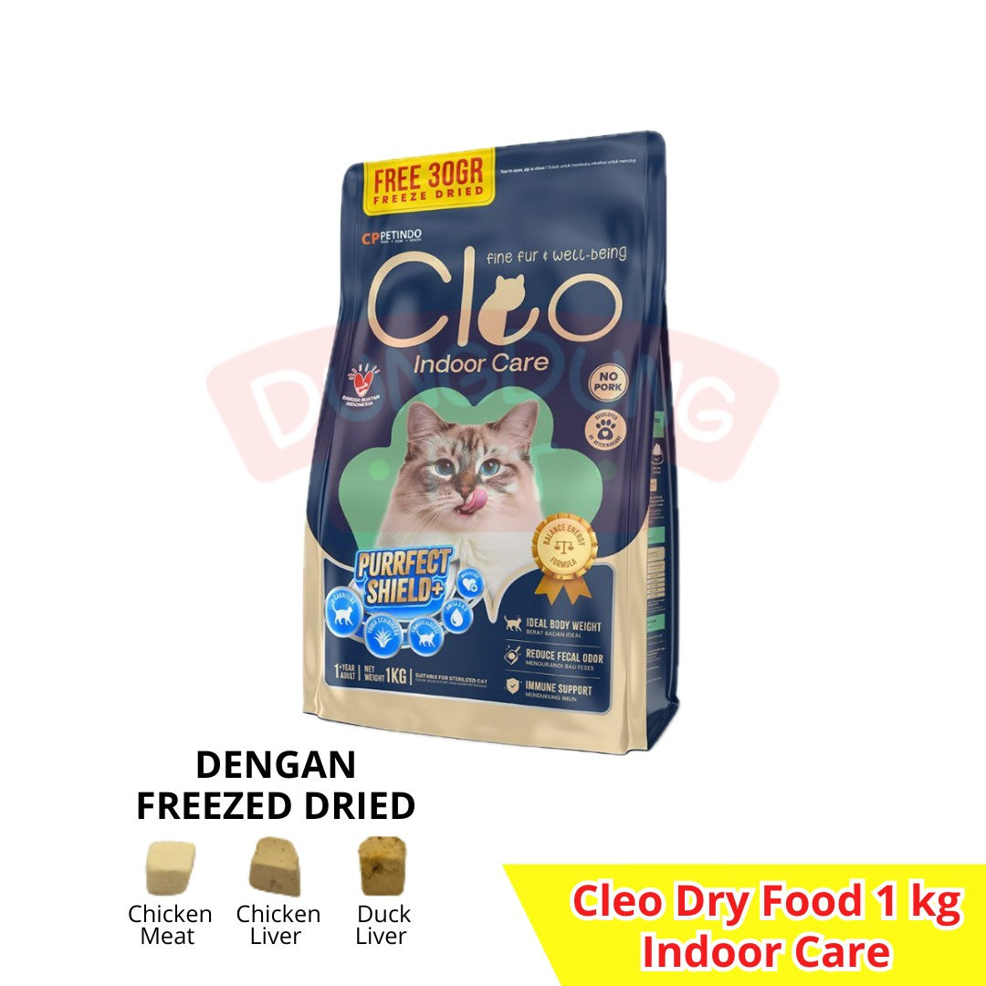 Cleo Fuctional Indoorcare/skincoat/urinarycare makanan kucing 1kg
