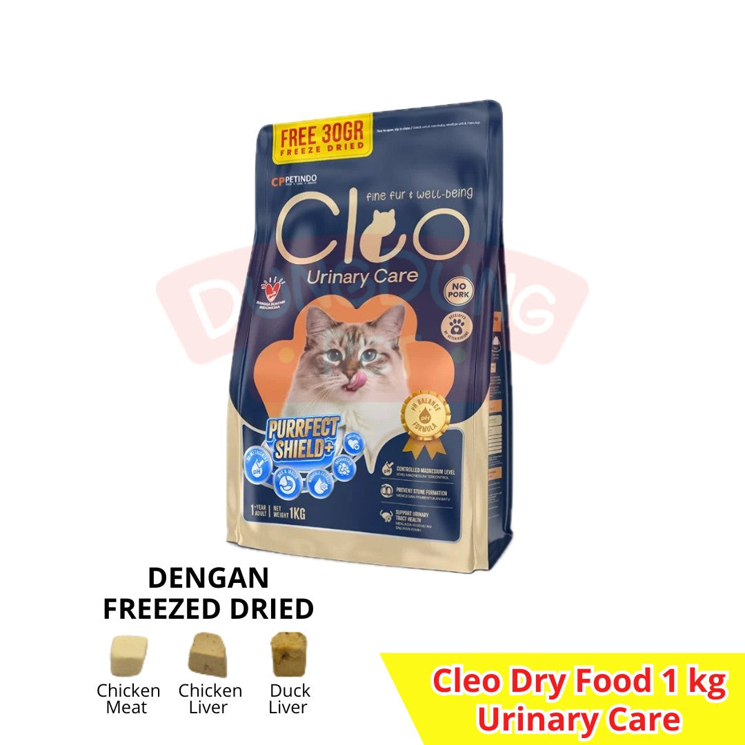 Cleo Fuctional Indoorcare/skincoat/urinarycare makanan kucing 1kg
